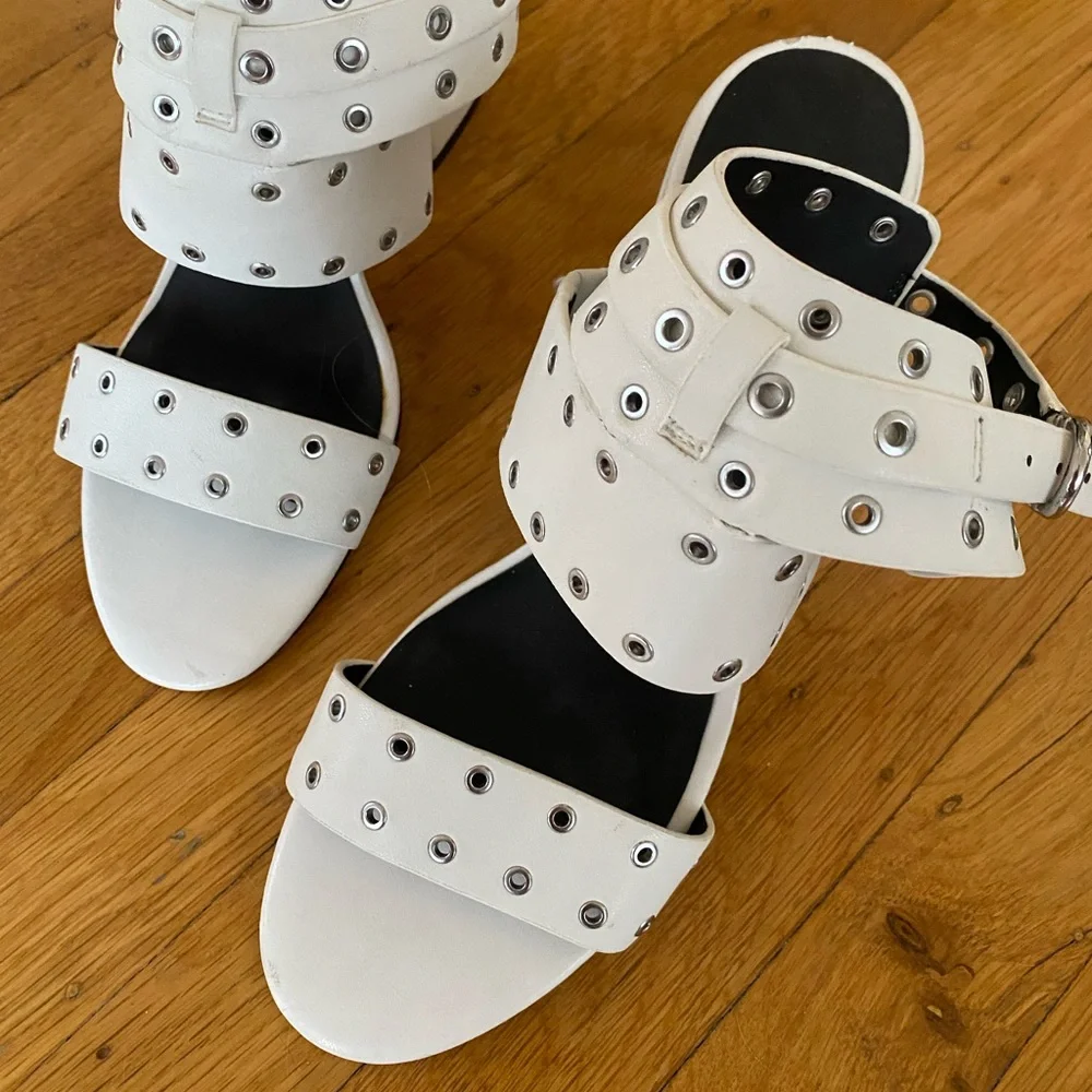 White Studded Rebecca Minkoff Stacked Heels - Picture 1 of 2